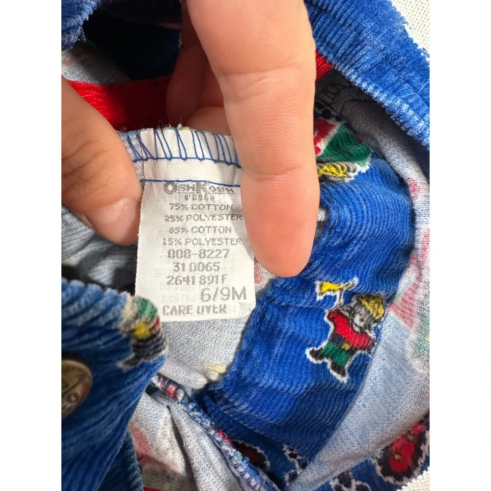 Vintage‎ OshKosh Bgosh Blue Corduroy Construction Truck Footed Overalls 6/9M USA